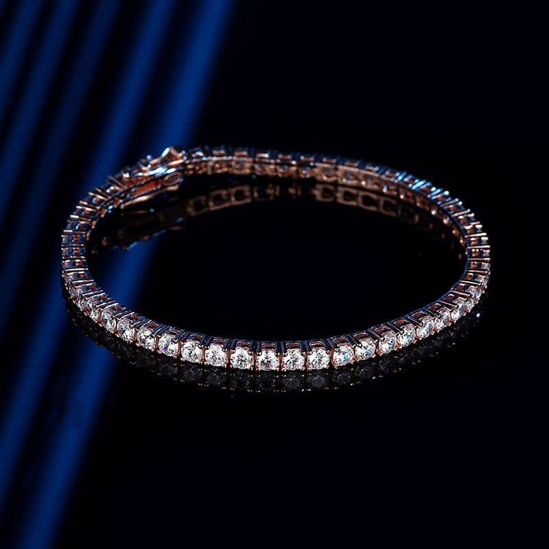 image-Men's Sterling Silver Tennis Bracelet - Rose Gold 23cm