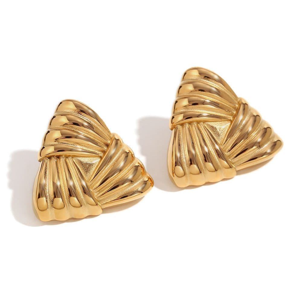image-Triangle Stud Earrings - Gold Plated Stainless Steel