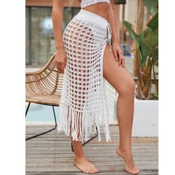 image-Tidal Beach Skirt - Khaki XS Hollow Knit