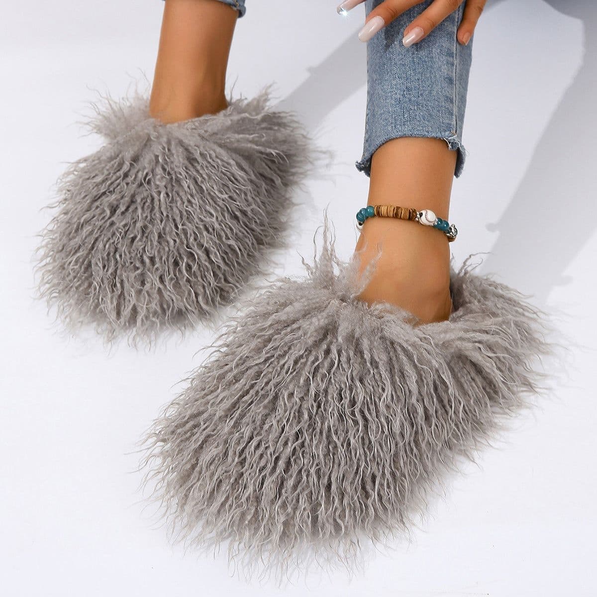 image-Women's Fur Slippers - Warm Home Cotton Slides