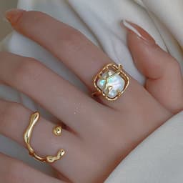 image-Moonstone Geometric Rings 2-Piece Set - Simple Fashion Jewelry for Women