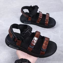 image-Men's Sandals Brown Velcro Size 48 Casual