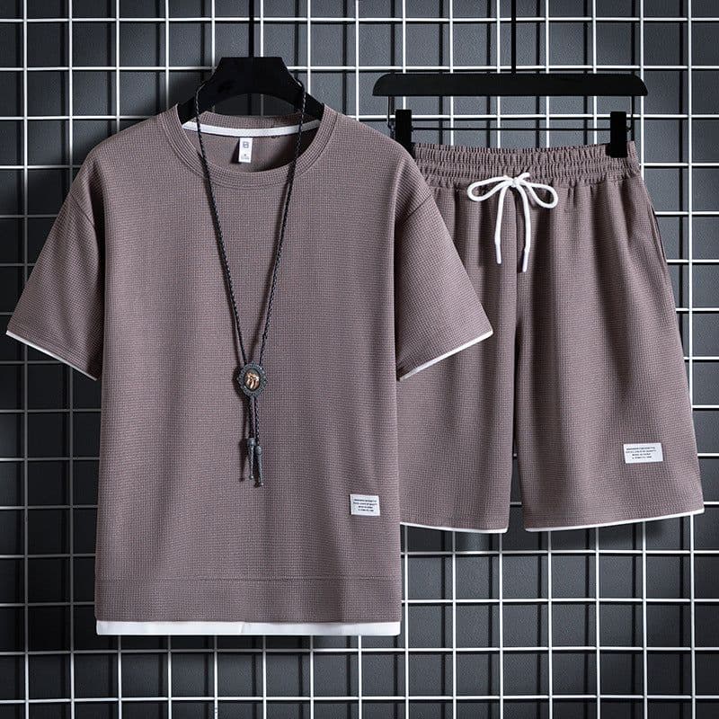 image-Main push 2023 new waffle suit short-sleeved Korean version men's youth trendy short-sleeved suit
