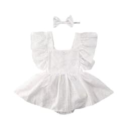 image-Girls' Romper Dress - White Solid Color Summer
