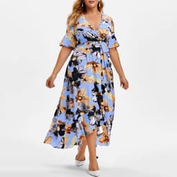image-Women's Bohemian Print Midi Dress - Large V-Neck