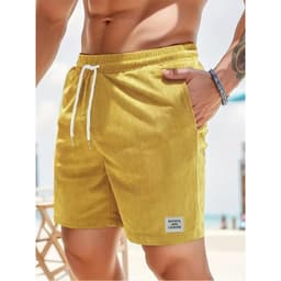 image-Men's Corduroy Shorts Blue Lace-Up Sports