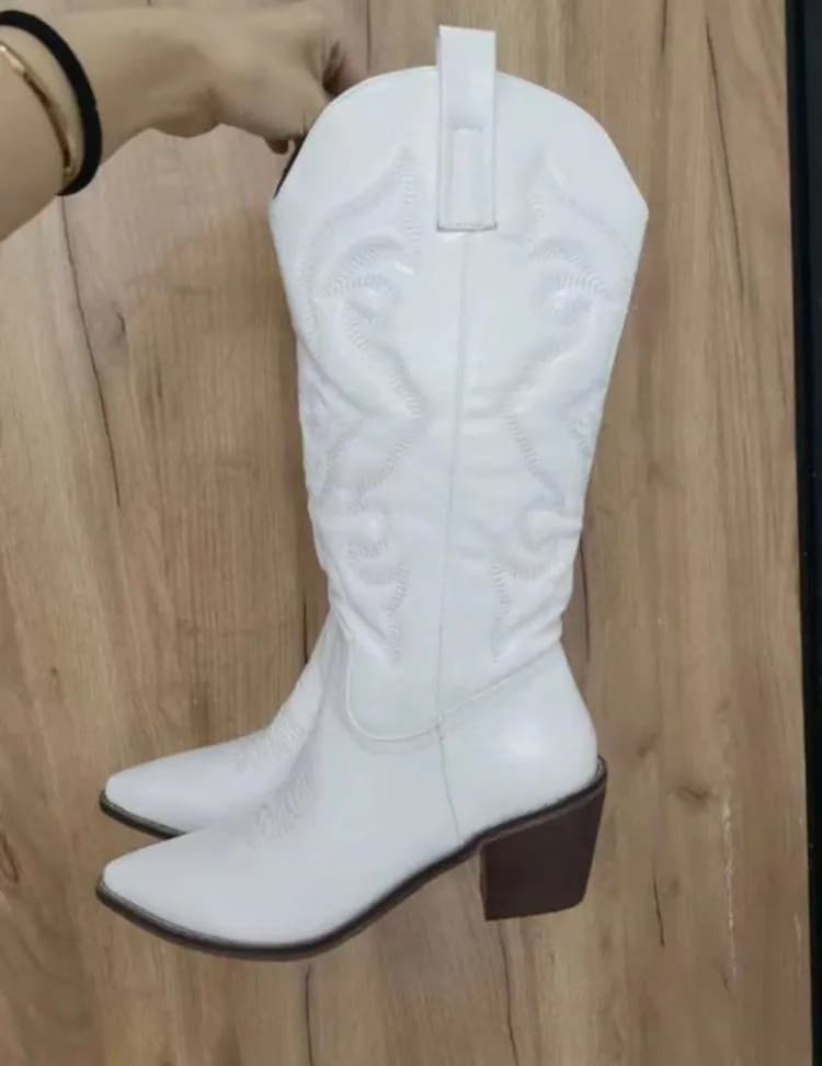 image-Hosawa Martin Boots Gold Chunky Heel Pointy Toe