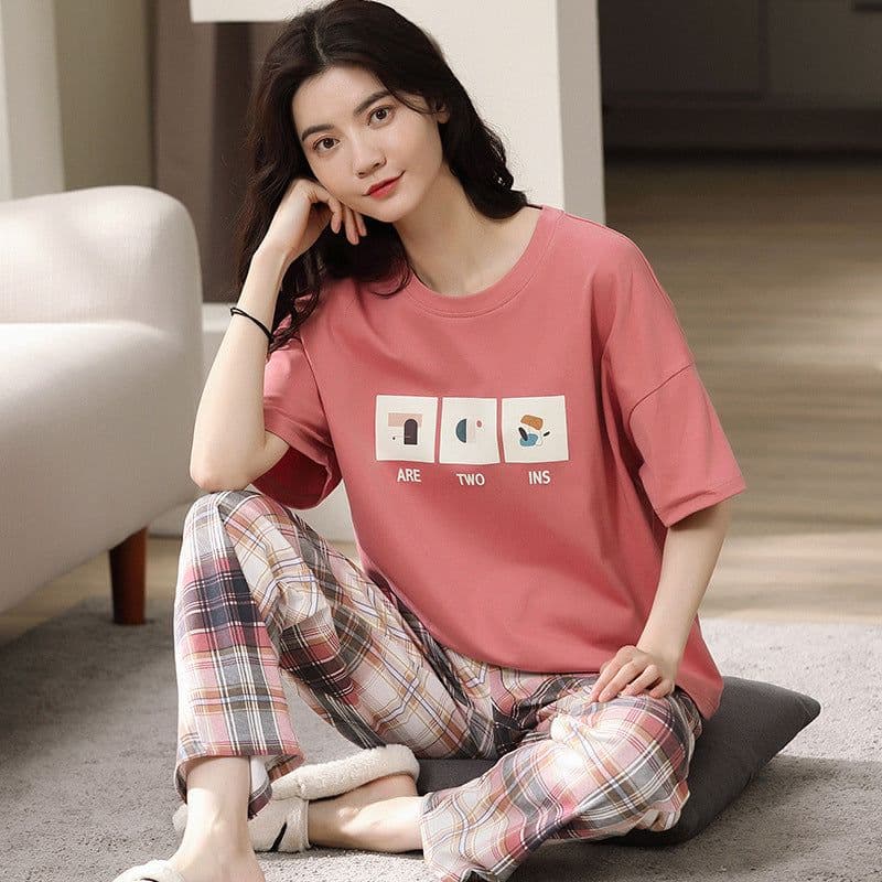 image-Women's Cotton Pajama Set - Cartoon Short Sleeve XXL