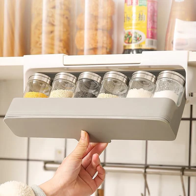 image-Hanging Condiment Bottle Rack Kitchen Glass Jar Organizer