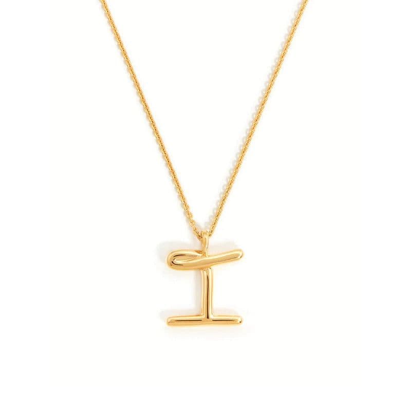 image-Brass Alphabet Necklace Unisex Initial Pendant Gold Plating
