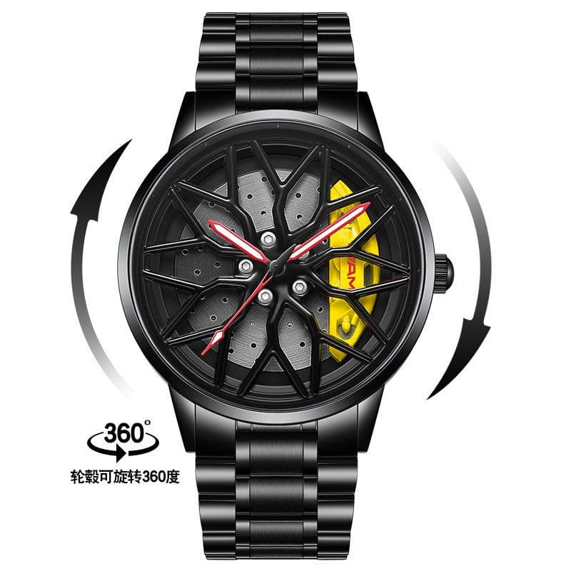 image-SVJ Men's Quartz Watch - 3D Hollow Forged Wheel Design
