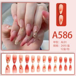 image-Winter fresh and simple pure lust style bride dance wear nails rainbow love rose fake nails wholesale