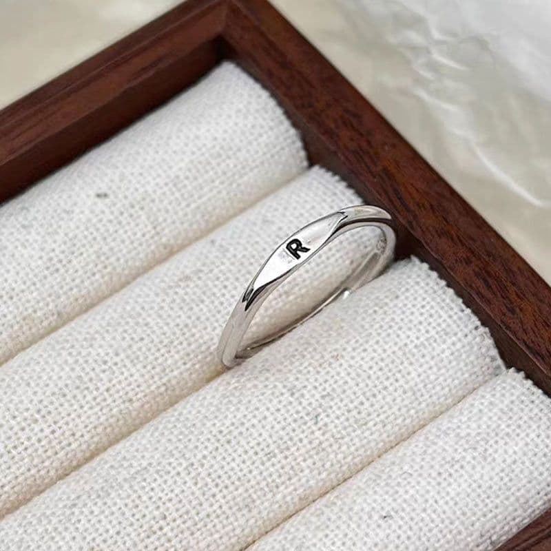 image-S925 Sterling Silver Letter Ring - Adjustable