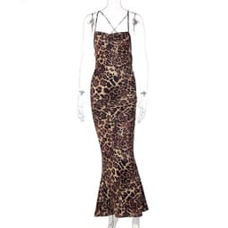 image-hawthaw Women's Leopard Print Dress - Long Sleeveless