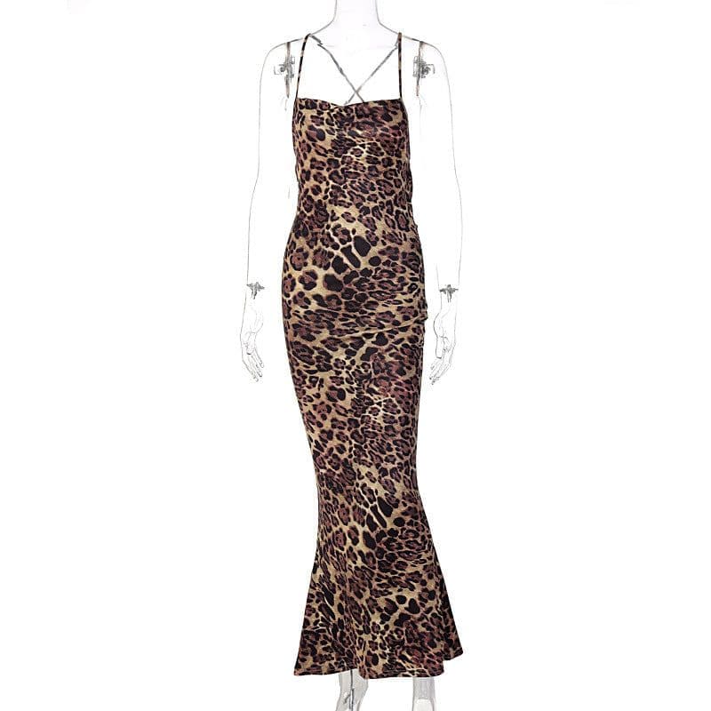 image-hawthaw Women's Leopard Print Dress - Long Sleeveless