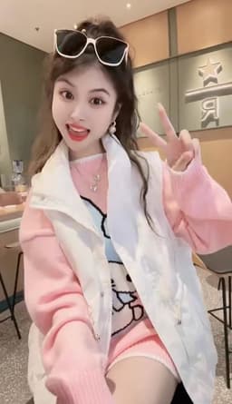 image-Women's Rabbit Knit Sweater - White Loose Fit POLO Collar