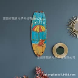 image-Wooden Surfboard Beach Theme Sign - Retro Decor for Bar or Wall