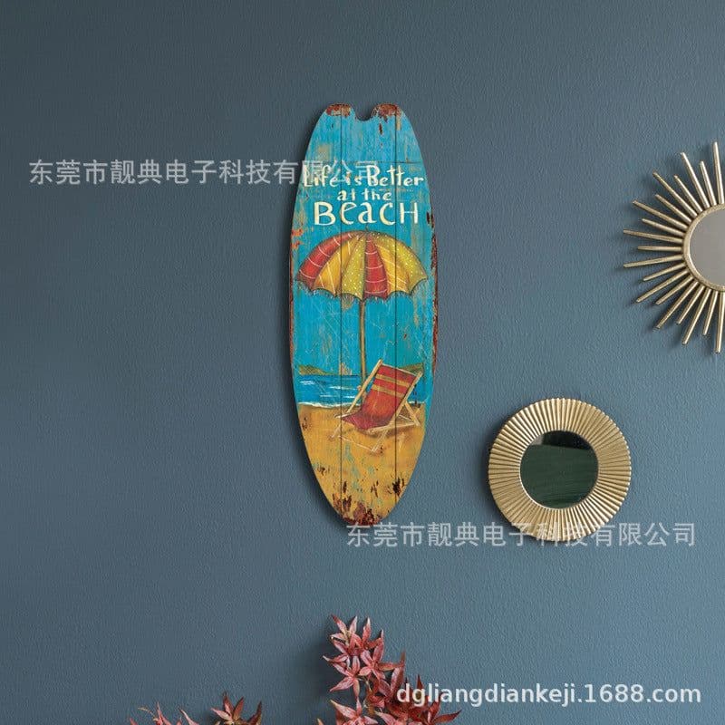 image-Wooden Surfboard Beach Sign - Retro Decor