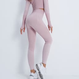 image-Women's Pink Fitness Set - Long Sleeve Top & Yoga Pants