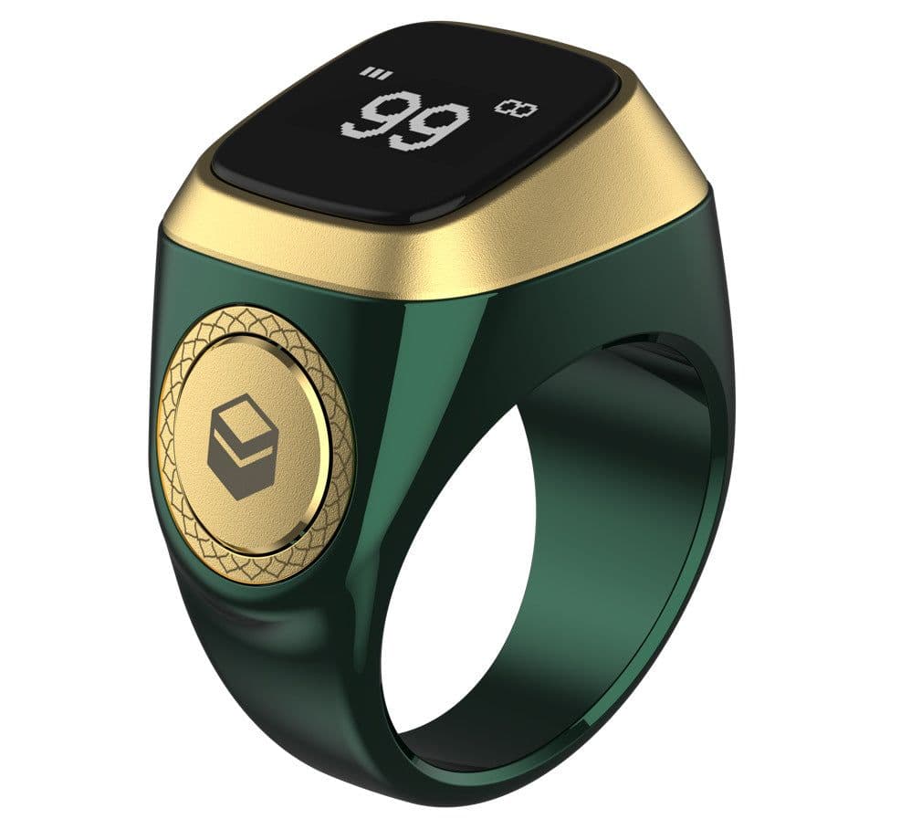 image-Smart Bluetooth Ring - Iqibla Zikr Tasbeeh, 0-9999 Count, 22mm Black/Gray