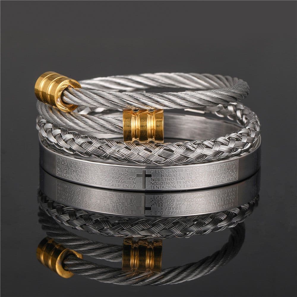 image-Stainless Steel Geometric Bracelet Men - Retro