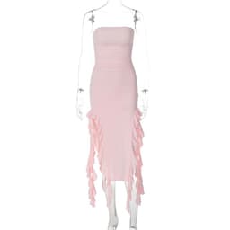 image-Women's Sleeveless Midi Dress - Irregular Tube Top Summer