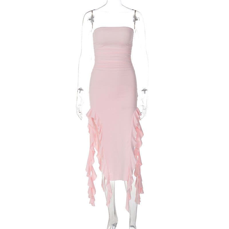 image-Women's Sleeveless Midi Dress - Irregular Tube Top Summer