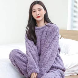 image-Women's Coral Fleece Pajama Set - Purple Thickened Winter