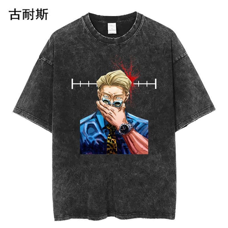 image-Street Hip Hop Washed T-Shirts - Summer Cotton Couple Tops - Black/Multicolor