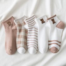 image-Socks women's socks shallow mouth spring and autumn cute Japanese cartoon brown bear summer thin invisible short boat socks women