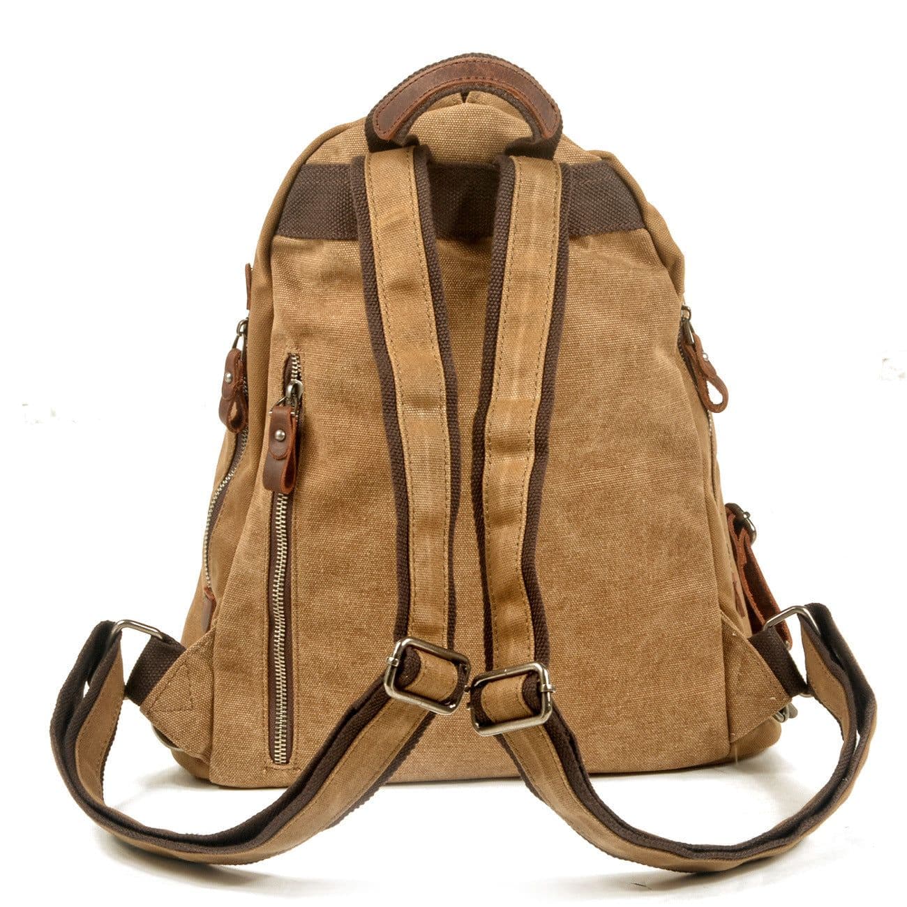 image-Waterproof Retro Backpack Tooling Retro Oil Wax Canvas Bag Ami Khaki Men's Leather Outdoor Travel Backpack