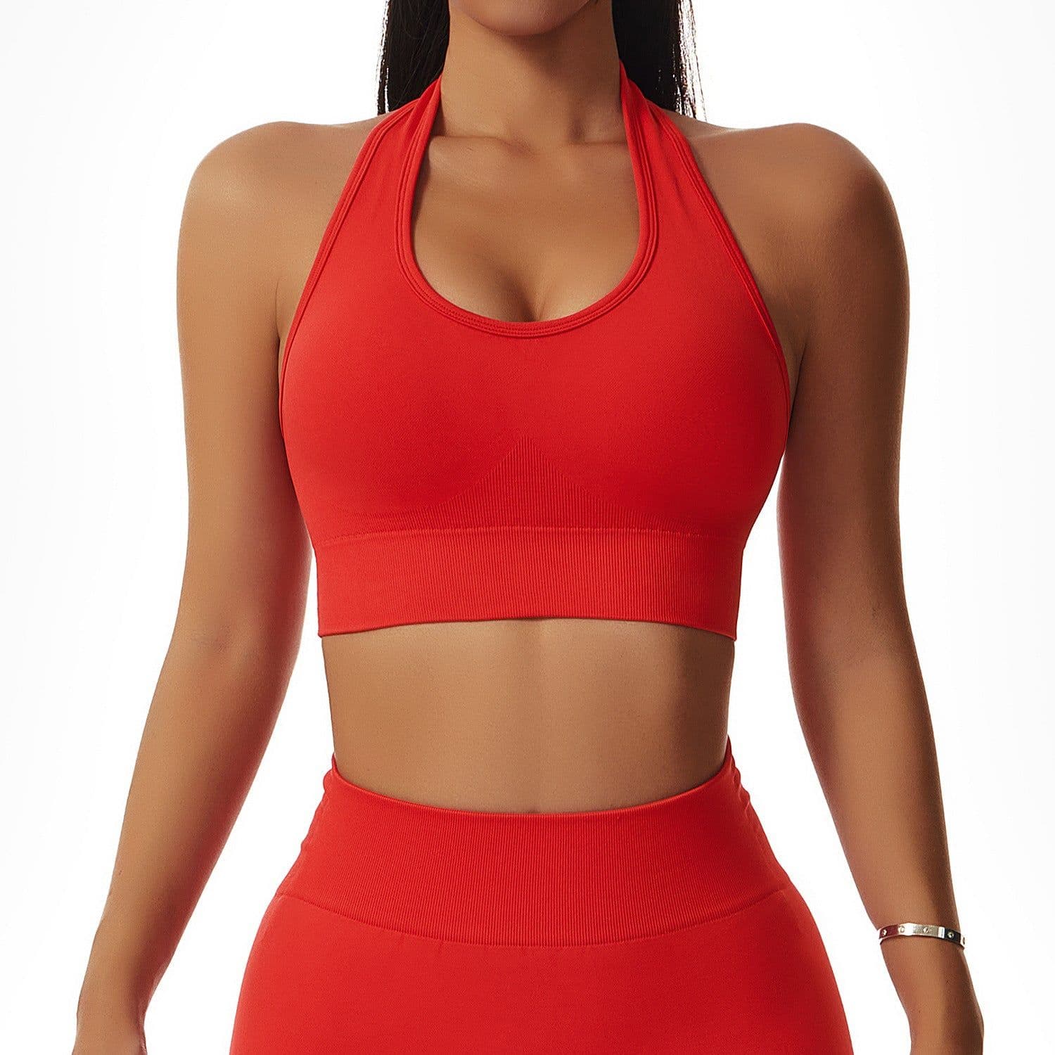 image-Sexy halterneck European and American yoga bra cross-border running sports bra push-up outer wear beautiful back fitness top for women