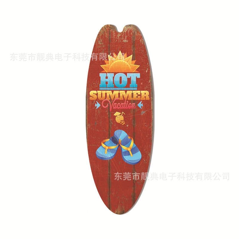 image-Wooden Surfboard Beach Theme Sign - Retro Decor for Bar or Wall