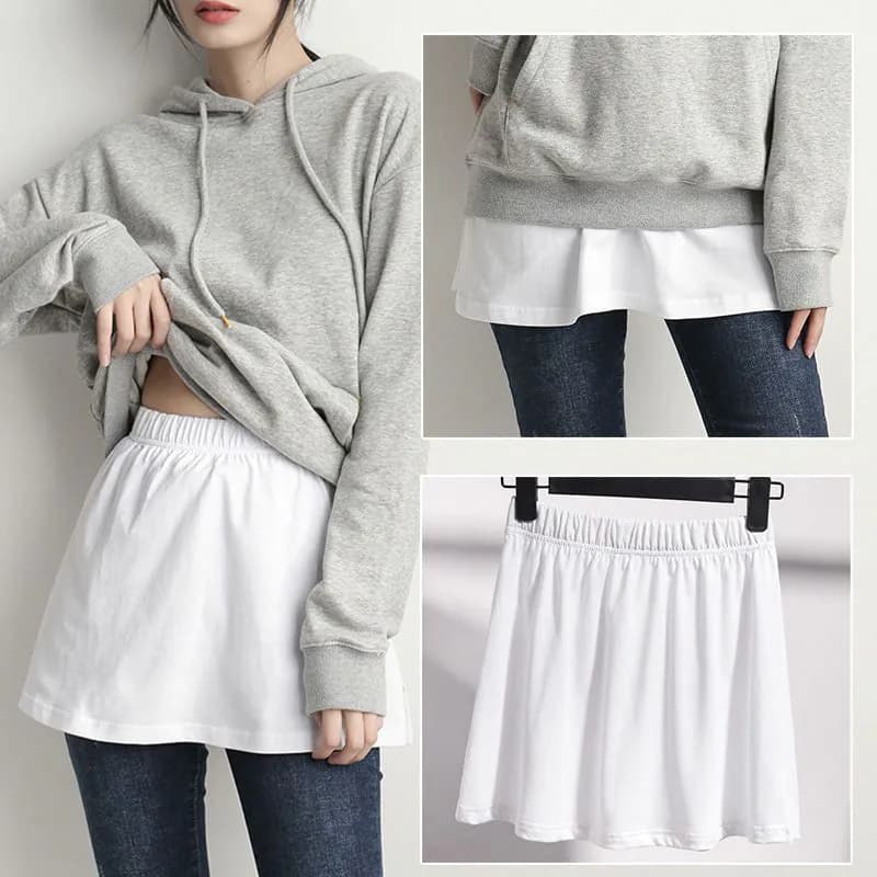 image-Sweatshirt women's base artifact butt curtain hem autumn and winter all-match cotton cloth inner wear layered buttocks cover half-length white skirt