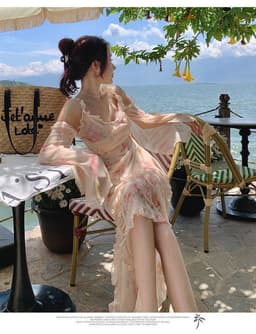 image-Holiday Floral Beach Dress - Summer Long Skirt Women's V-Neck Chain Link