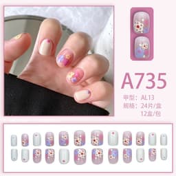 image-Fresh French flowers, cute ins wind, ice and transparent stars, long style, short style, white, high-end manicure and wearable nails