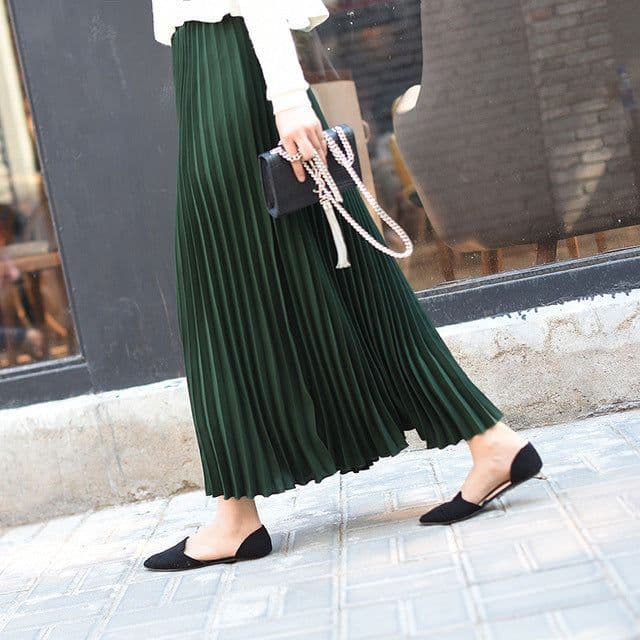 image-Lotte 2022 Ginger Yellow Midi Skirt, Large, Urban Style, Polyester Elastic Waist