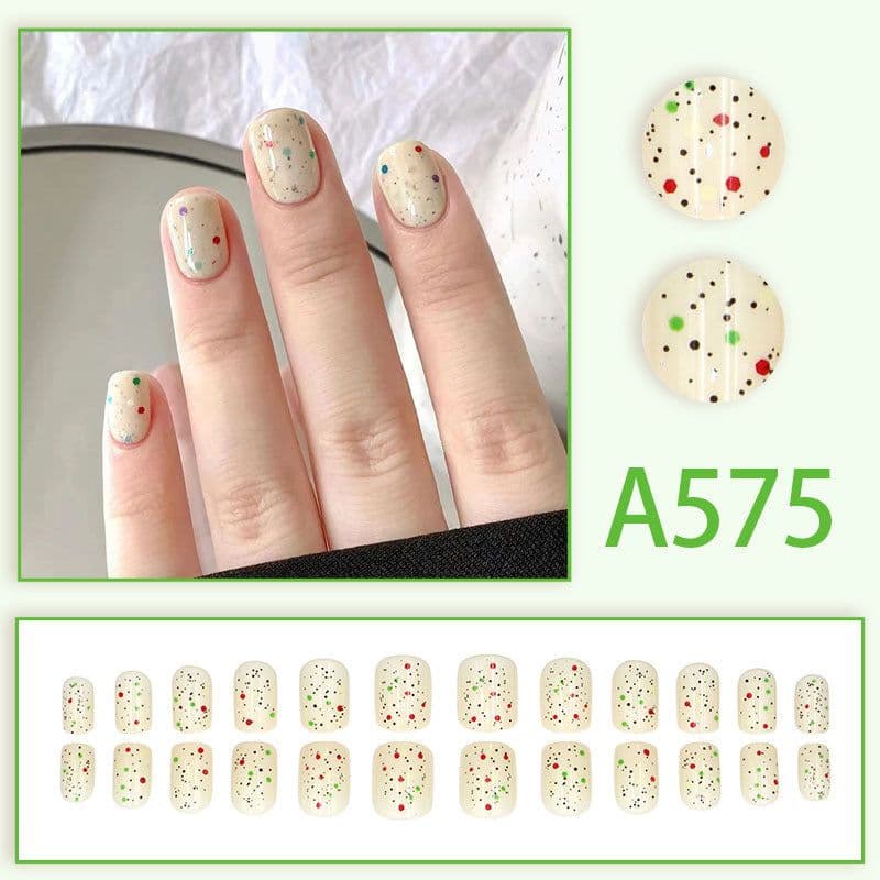image-Winter fresh and simple pure lust style bride dance wear nails rainbow love rose fake nails wholesale