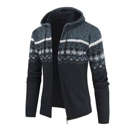 image-Dark Gray Stand Collar Cardigan With Velvet Thickened Knit Sweater Jacket 3XL