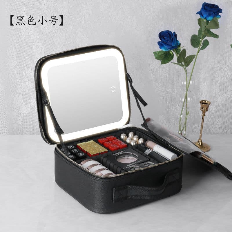image-NICELAND Cosmetic Bag - Black LED Mirror Portable