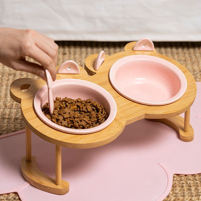 image-Cat & Dog Ceramic Double Bowl - Elevated Feeder