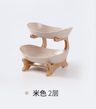 image-Answer Qi Fruit Plate - Plastic Wooden Frame - Beige - Two/Three-Layer - Modern Minimalist