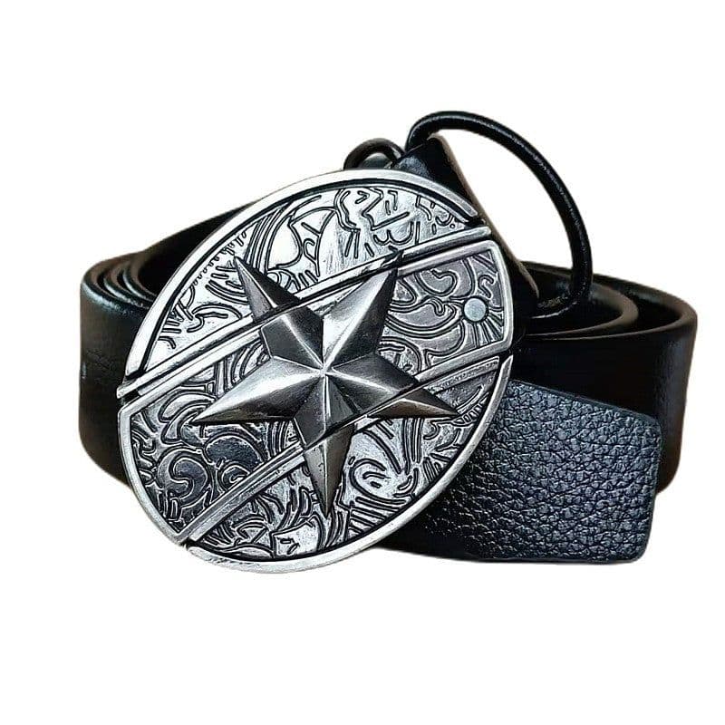 image-Men's Belt Knife - Trendy PU Leather, Alloy Buckle, 130cm