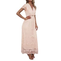 image-V-Neck Lace Patchwork Dress - Polyester XXL