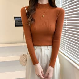 image-Women's Half Turtleneck Sweater Long Sleeve Slim Fuchsia