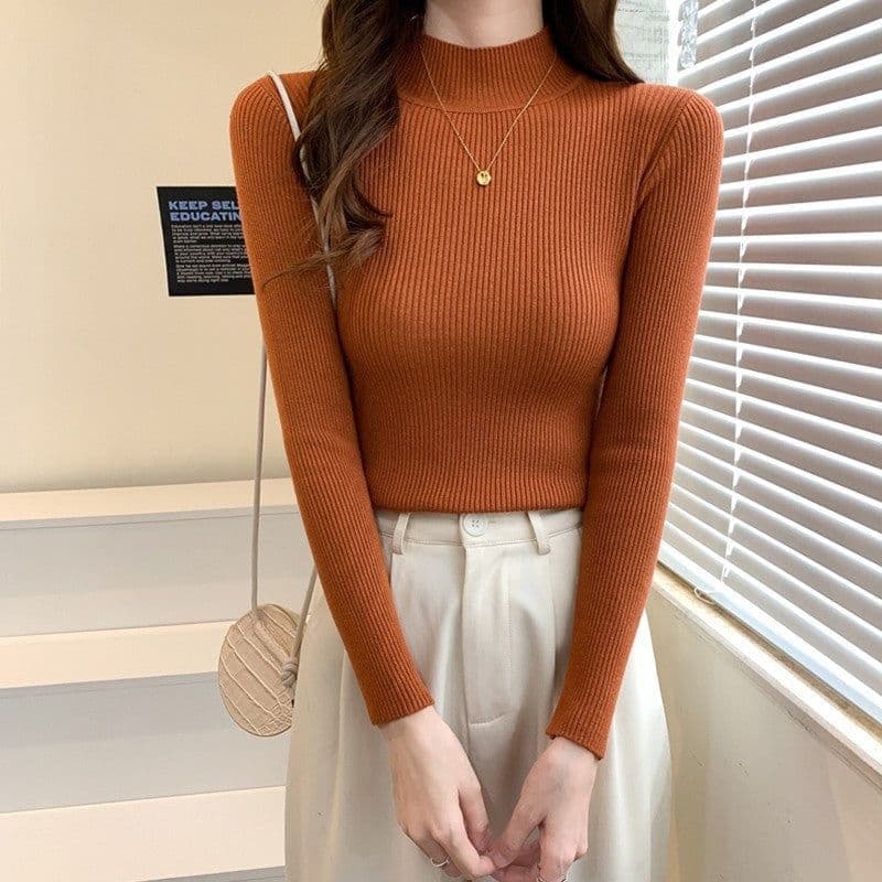 image-Women's Half Turtleneck Sweater Long Sleeve Slim Fuchsia