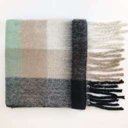 image-Plaid Knit Scarf - Blue Rose White 240x35cm Warm