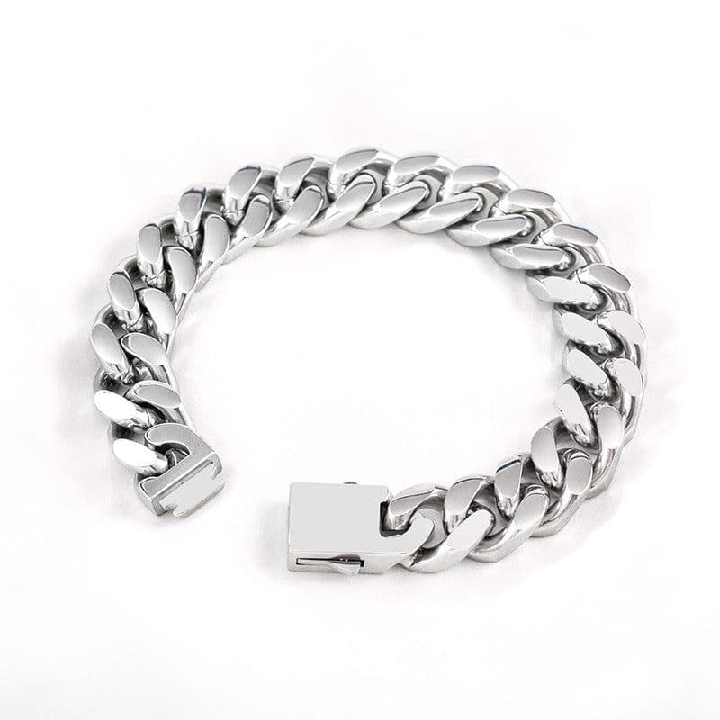 image-Cross-border supply European and American punk heavy motorcycle style men's domineering 14mm polished titanium steel Cuban chain bracelet spot