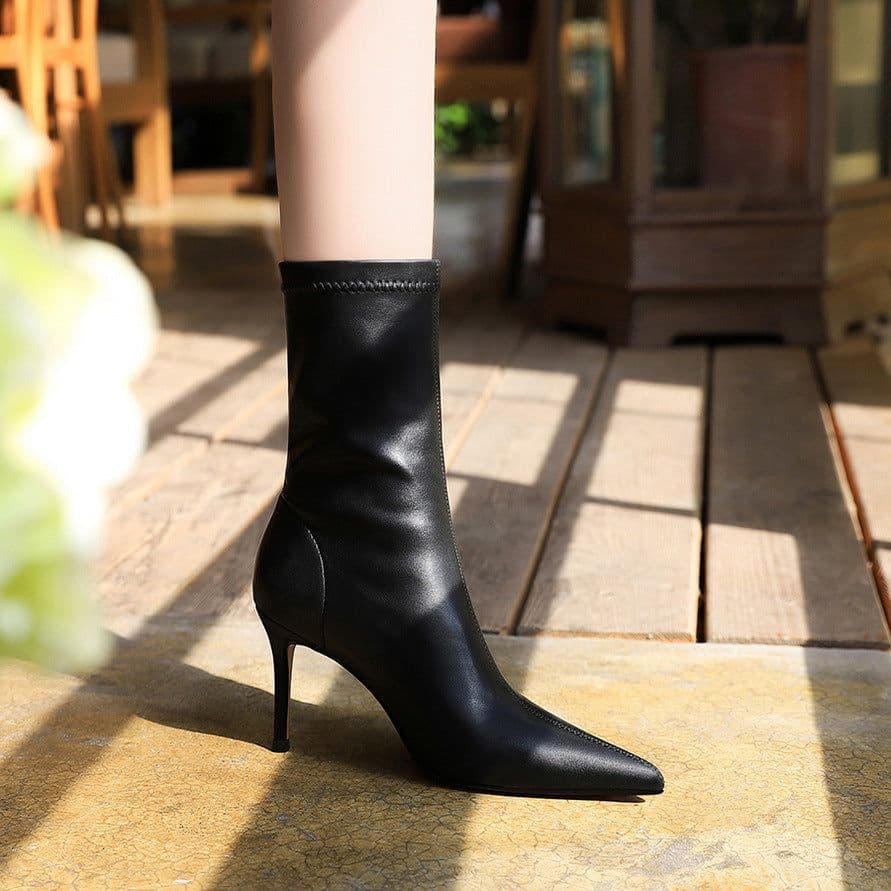 image-BIGTREE Stiletto High Heel Boots - Khaki Pointy Toe