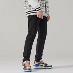 image-Foreign trade fashion trend high street new slim fit small straight black washed personality stitching motorcycle men's jeans